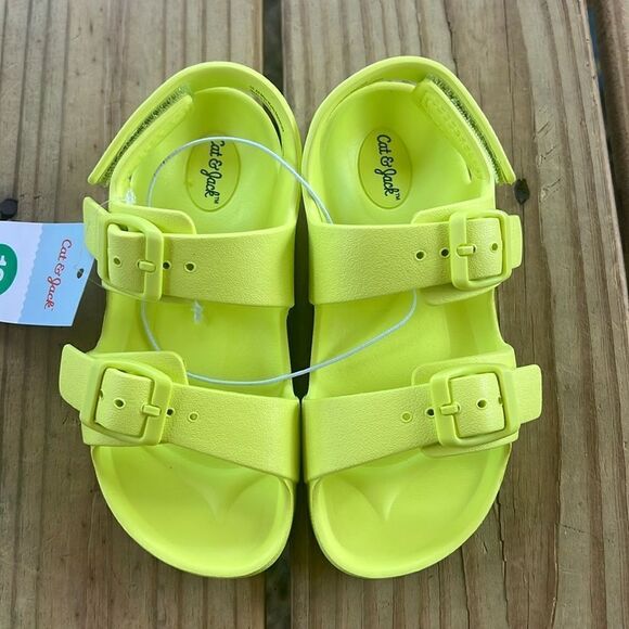 NWT Cat & Jack Size 10 Lime Green Easy On & Off Buckle Sandals Flip Flops - Picture 3 of 8
